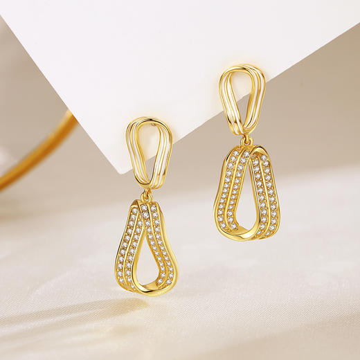 Winy S925 舞动奇迹 耳饰 金色合成立方氧化锆耳钉 滴胶工艺时尚百搭女款 商品图3