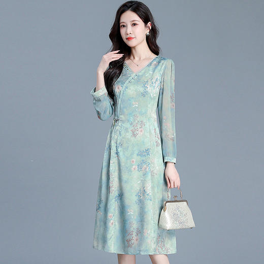 QYM 725027-Y复古改良印花连衣裙 商品图1