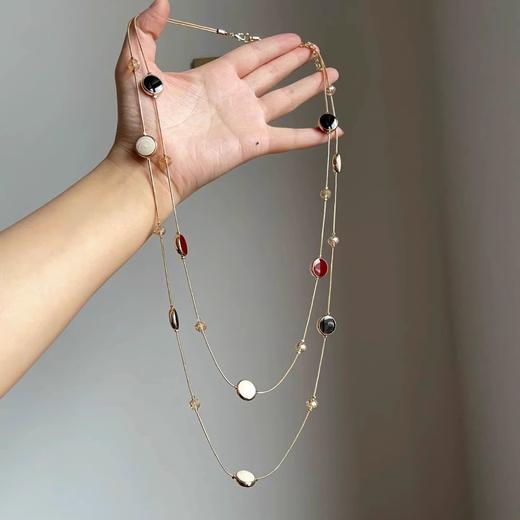 HN10145滴油玻璃串珠圆形双层项链轻奢高级感锁骨链复古小众百搭项饰 商品图2