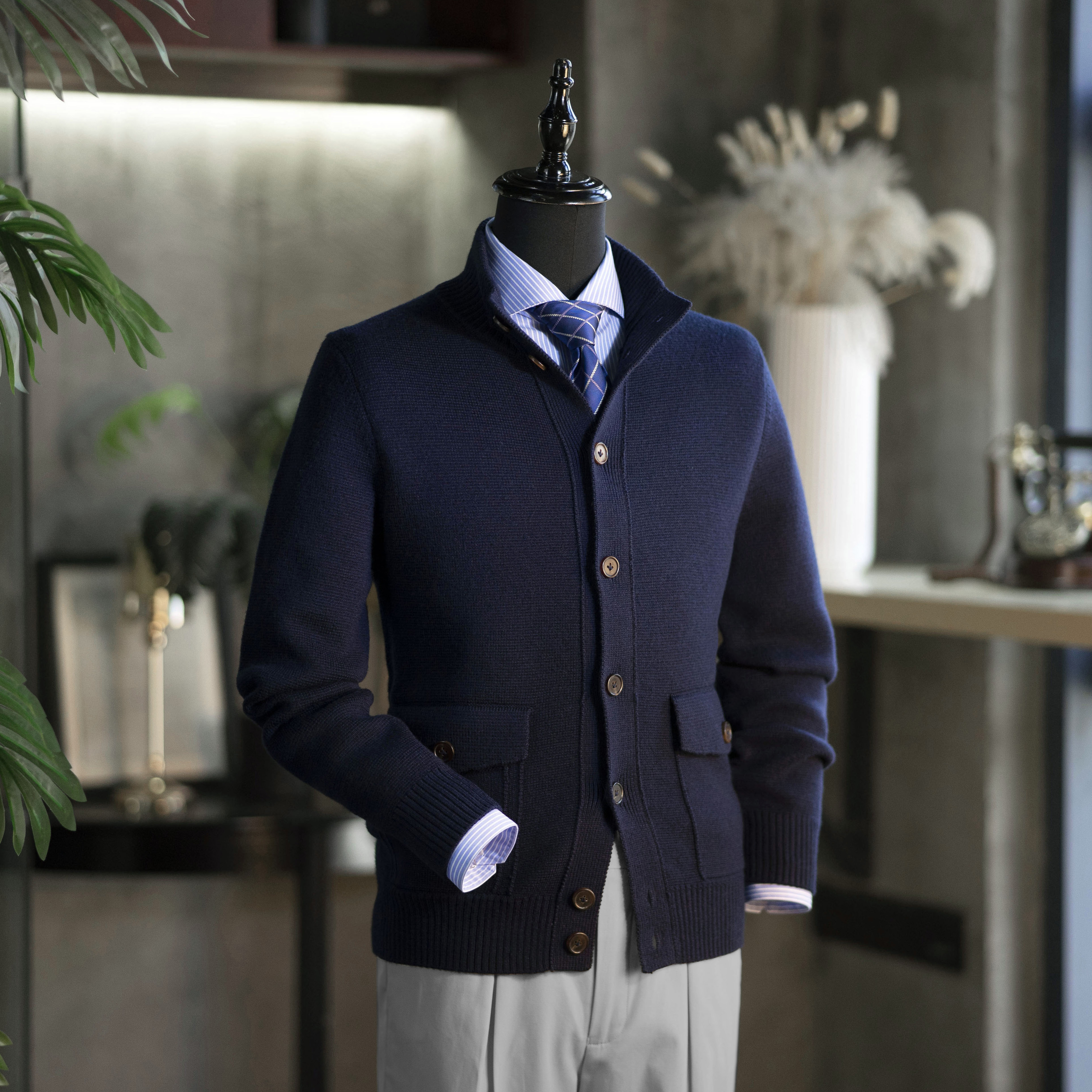 秋季新款男士精纺羊毛拉链/纽扣针织毛衣开衫  两款多色可选——不退不换