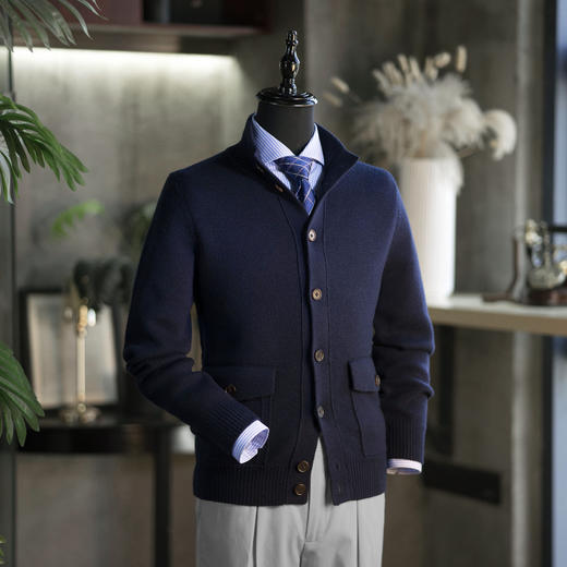 秋季新款男士精纺羊毛拉链/纽扣针织毛衣开衫  两款多色可选——不退不换 商品图0