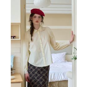 SimpleRetro天丝棉法式刺绣花边领长袖衬衫