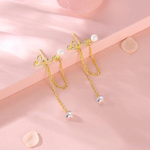 Winys925 银迷离简爱耳钉金色仿珍珠 & 合成立方氧化锆耳饰送女朋友/老婆/闺蜜生日节日礼物 商品图1