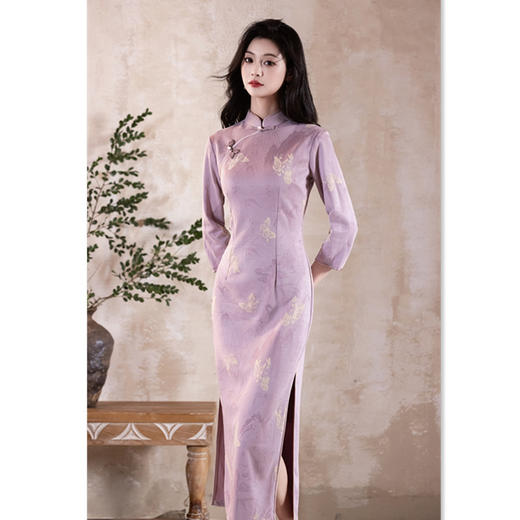 GX时尚改良年轻少女款长款七分袖旗袍2025秋季新款麂皮绒旗袍 商品图3