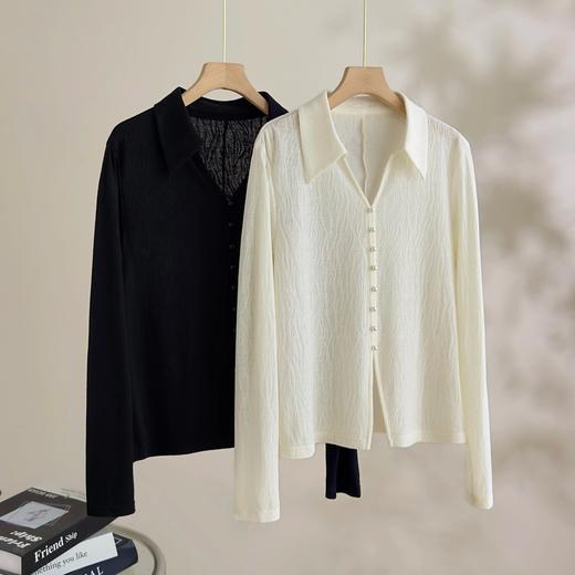 「自」全新升级【铂金会员247/天猫329/差价82】(00400)洛诗琳肌理感Polo领衬衫2025年秋季羊毛混纺修身针织上衣女 商品图0