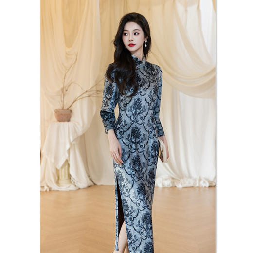 GX时尚年轻少女款长款丝绒七分袖旗袍2025秋季新款民族风旗袍 商品图0