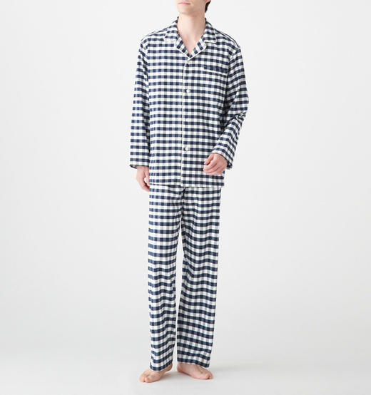 官网348！日系无印情侣棉法兰绒磨毛长袖长裤套装无侧缝男女睡衣睡裤家居服 商品图3