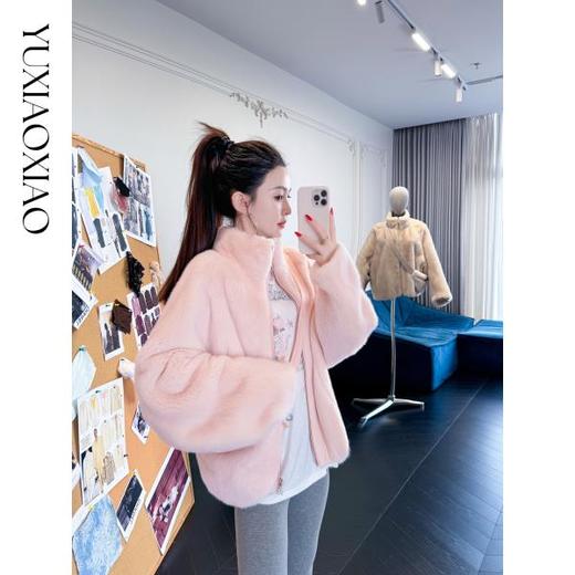 余潇潇【温柔雪堡】轻奢丹麦水貂毛定染半抽刀立领拉链宽松皮草外套 商品图3