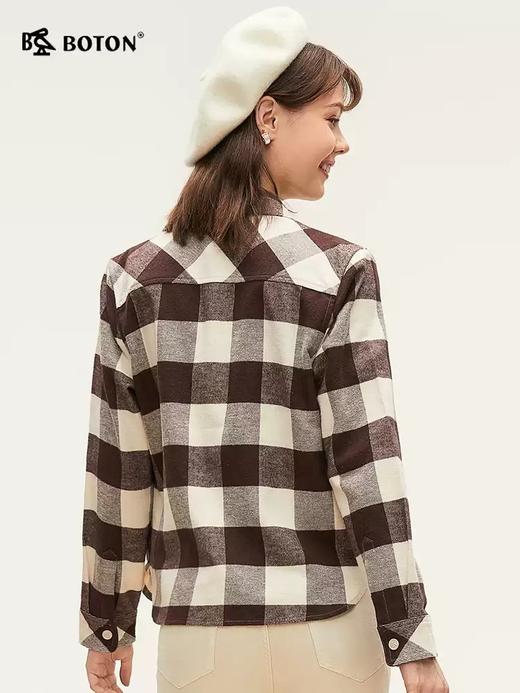 波顿女士三季 外套 磨毛格纹翻领 宽松柔暖轻搭衬衫型外套LSJ032324 商品图3