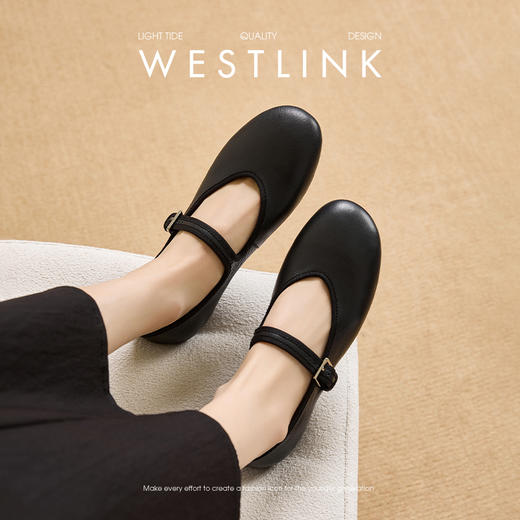 西遇质感真皮一字带芭蕾玛丽珍鞋女秋季配裙子不累脚平底单鞋V0057033/V0057046 商品图2