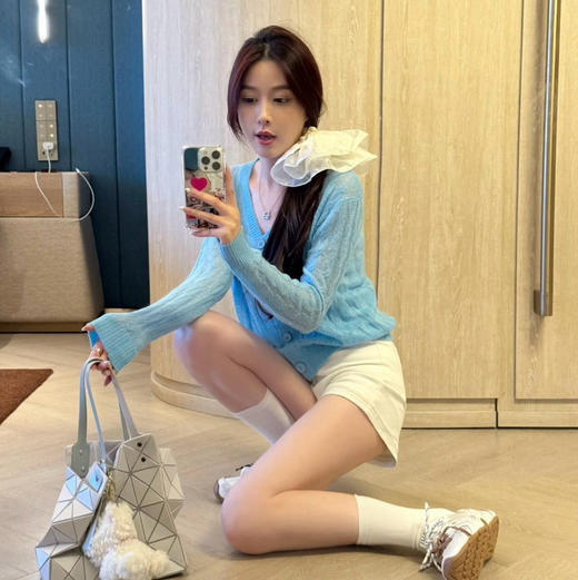 SW笑脸山羊绒水蓝针织开衫090506 商品图7