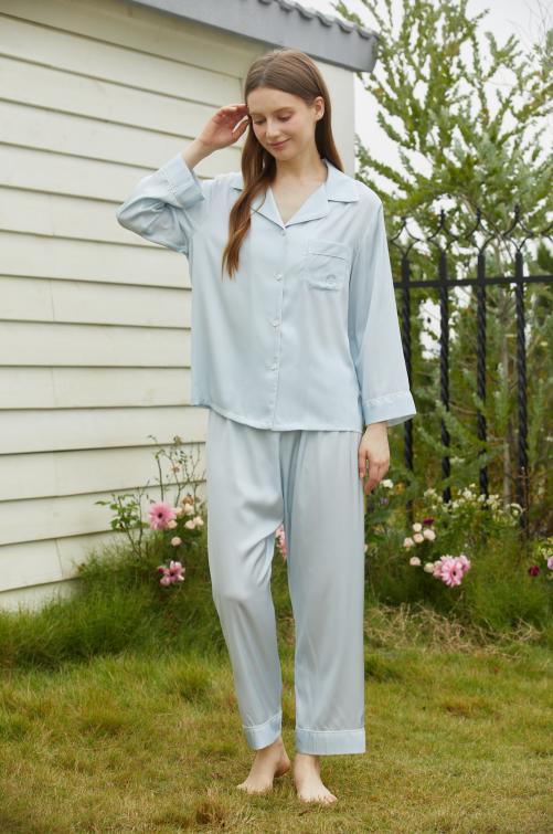 【第二件 0 元｜ 满2件 5 折】【秀黛】女纯色丝质长袖套装女士长袖睡衣家居服L1551026T【门店同款】 商品图4