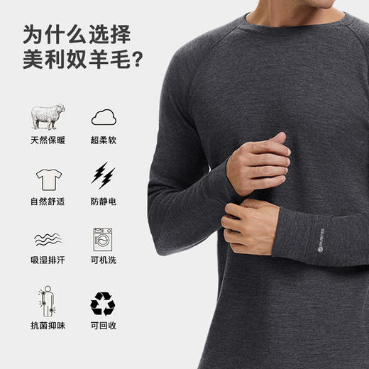 IGUANA可机洗新品男式美利奴羊毛长袖T恤速干户外徒步深麻灰色 商品图1