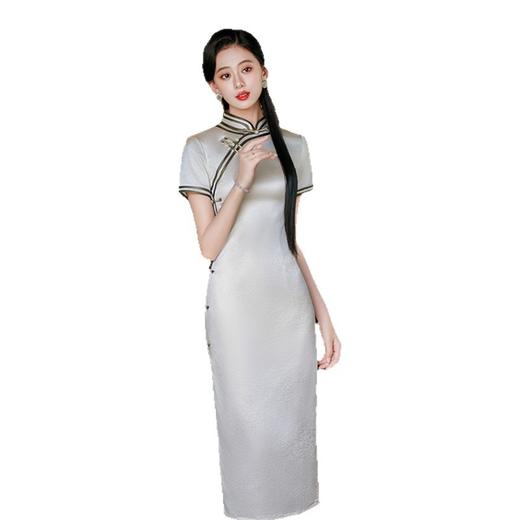 GX港风中式长款短袖旗袍2025初秋款复古国风民国女士高级感宴会旗袍 商品图4