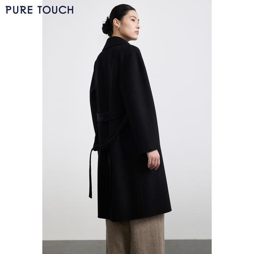 PURE TOUCH女装25秋冬新款丝绒毛混纺毛呢大衣黑色中长款直身外套 商品图4