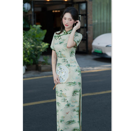 GX苏杭中式长款提花短袖旗袍2025秋季新款复古国风年轻女士宴会旗袍 商品图2