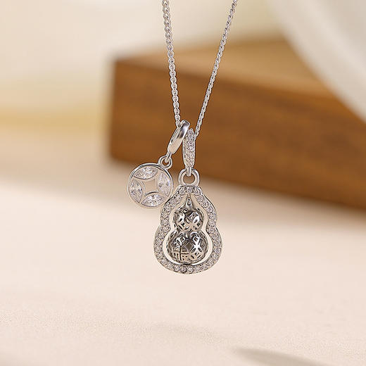 S925纯银镂空葫芦福禄铜钱钱币，可转动吊坠项链套链CW-XL00440 商品图2