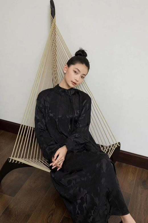 Le Malene 新中式黑色缎面提花连衣裙 18828 商品图5
