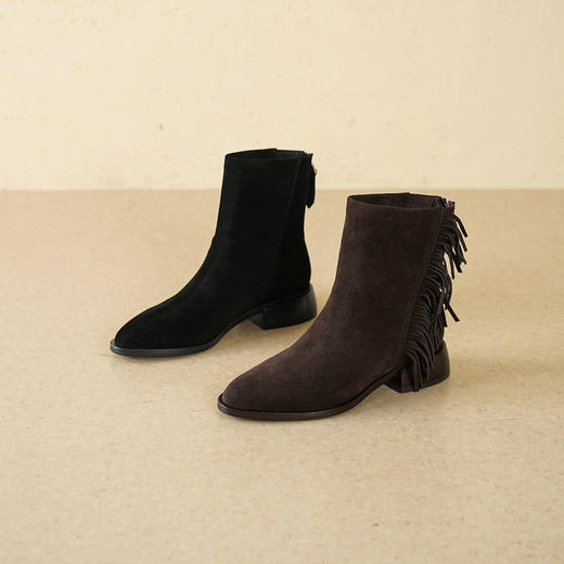 Westory2025年冬季尖头低跟流苏切尔西靴休闲松弛感短靴S25DS85781 商品图0