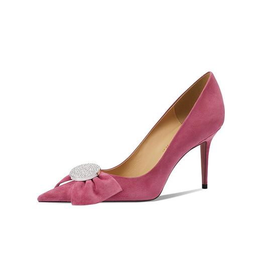 【预售7天】新款真皮尖头细跟浅口水钻蝴蝶结单鞋百搭气质高跟鞋CX&B0812 商品图4