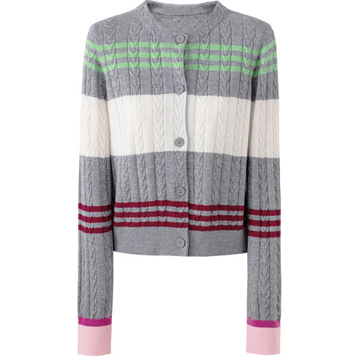 SELFWHO绵羊毛混纺撞色条纹针织开衫女2025秋季新款宽松长袖上衣 商品图3