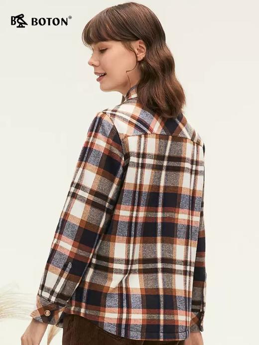 波顿女士秋冬 衬衫外套 磨毛加绒格纹 宽松暖适款LSJ016324 商品图2