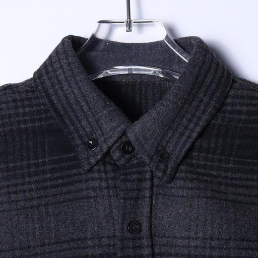 3060SDSA秋冬新款痞帅男装韩版撞色格纹纽扣翻领长袖衬衫百搭针织衬衣 商品图1