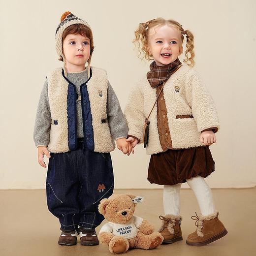 【泰迪熊IP联名】迷你巴拉男女童马甲宝宝毛绒双面穿保暖背心 商品图2