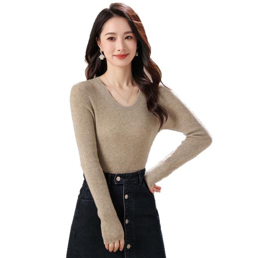 OSL 82070无缝UV领山羊绒软糯亲肤基础修身针织毛衣 商品图4