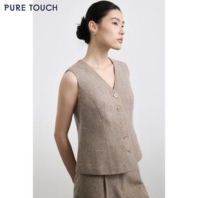 PURE TOUCH女装 25秋冬新款羊毛混纺西装马甲钢花呢微收腰短马甲
