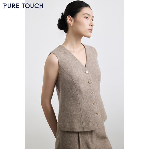 PURE TOUCH女装 25秋冬新款羊毛混纺西装马甲钢花呢微收腰短马甲 商品图0