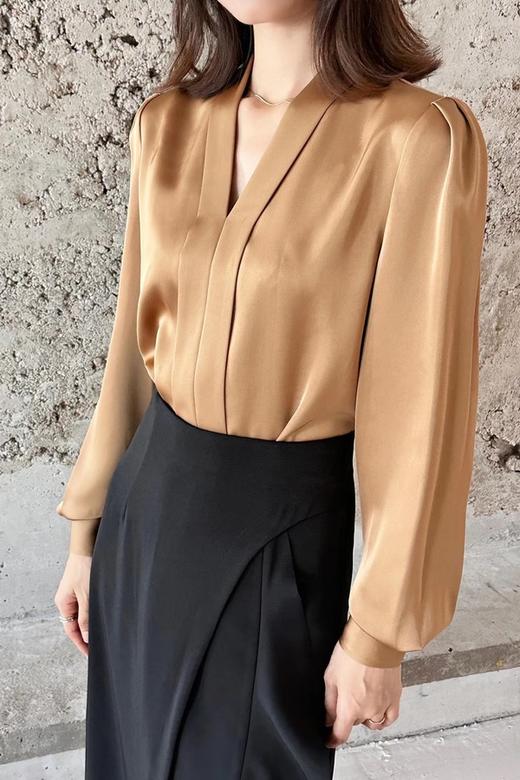 Le Malene 金棕色气质光泽感衬衣上衣 18723 商品图3