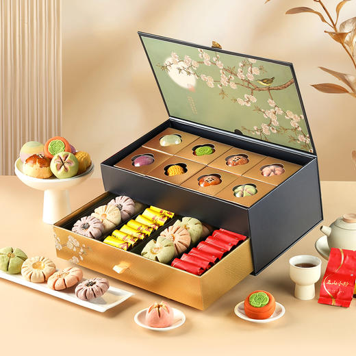 【鎏金纳福礼盒】悠享时杭州特产糕点心礼盒伴手礼下午茶休闲零食礼包年货过年喜饼送礼物843g 商品图2