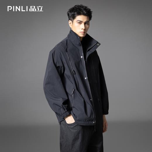 PINLI品立2025秋季新款潮牌立领夹克男宽松休闲百搭工装外套上衣GD253104003 商品图0