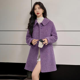 TC 914522单排扣紫色羊毛呢子毛呢外套大衣