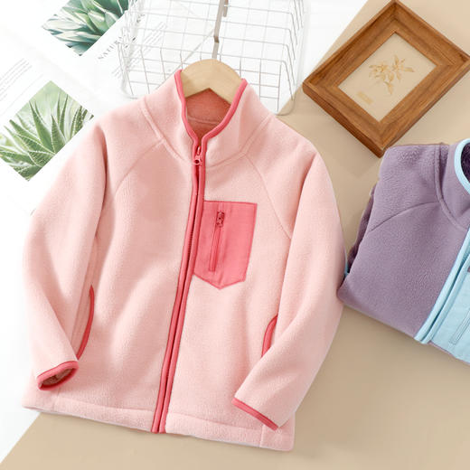 110-180秋冬拉链立领摇粒舒绒撞色口袋外套 商品图2