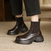 阿么手工女鞋秋冬复古一脚蹬短靴显瘦百搭真皮学院风袜靴厚底5CM 商品缩略图1