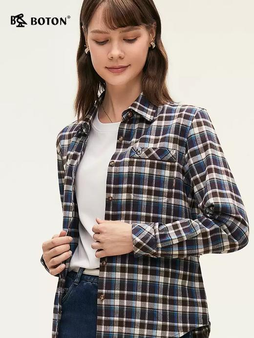 波顿女士春秋冬 格纹衬衫 舒挺随搭 合身磨毛翻领长袖款LS020324 商品图1