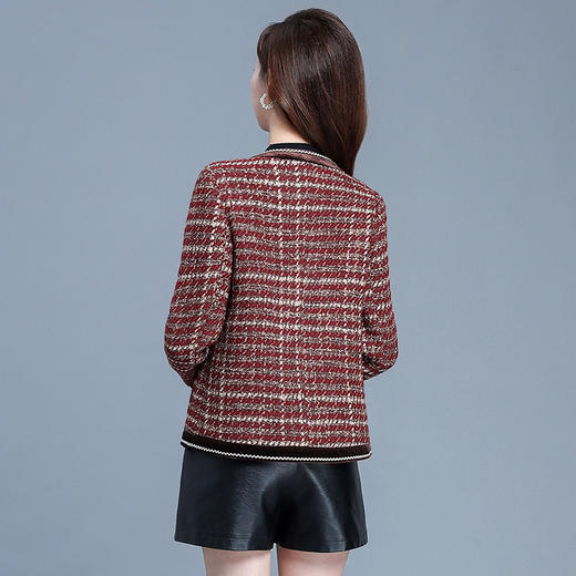 QYM 725006-Y时髦换新小香风格子外套单排扣休闲上衣 商品图2