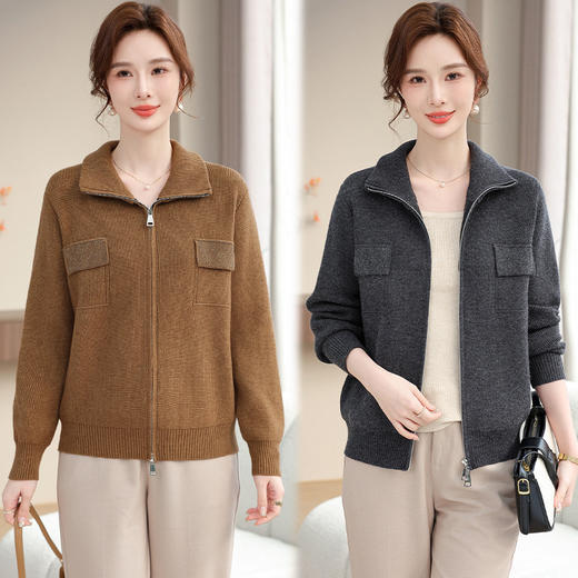 W501-2645-95-168妈妈春装洋气外套2025新款中老年女装时尚短款针织开衫婆婆上衣服 商品图0