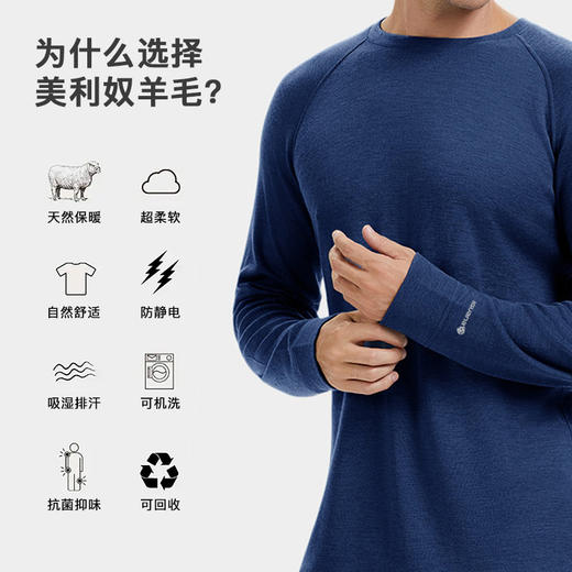 IGUANA可机洗新品男式美利奴羊毛长袖T恤速干户外徒步藏青色 商品图1
