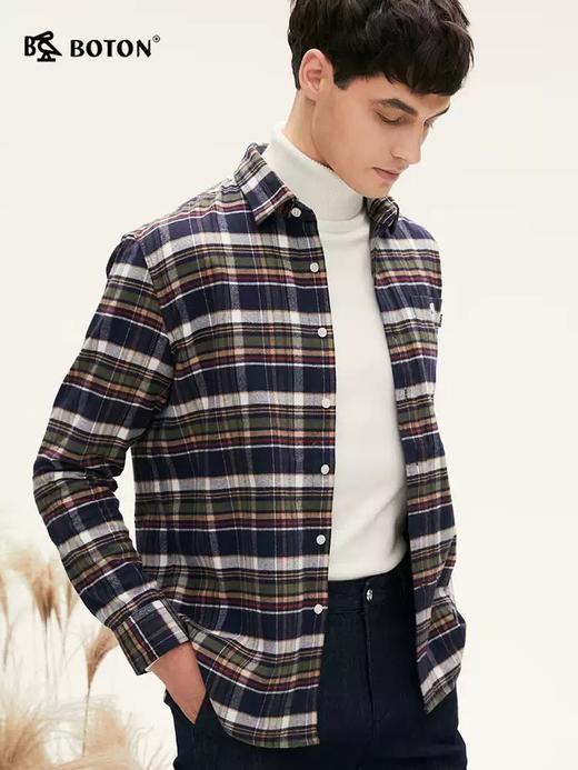 【抗菌防臭】波顿男士春秋冬季 衬衫 磨毛格纹合身 柔暖英伦风休闲长袖款MS065324 商品图1