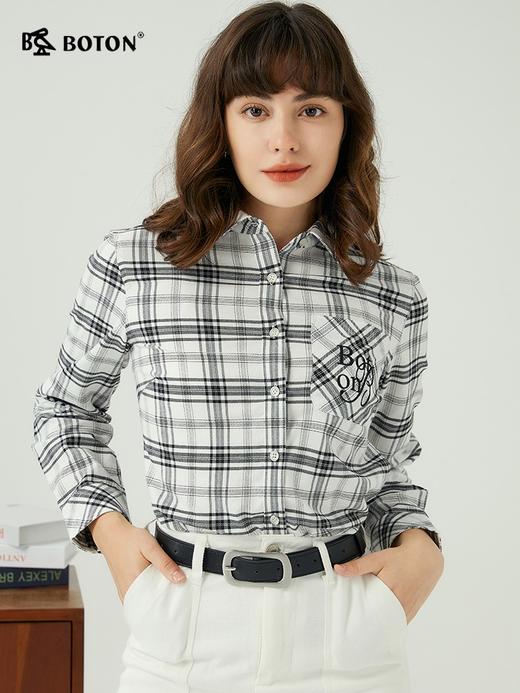 [长绒棉]波顿女士春秋冬 衬衫 磨毛格纹 柔暖合身休闲长袖款LS988323 商品图1
