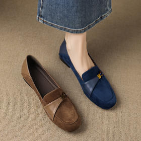 【预售5天】乐福鞋女中跟新款春秋季复古圆头单鞋女粗跟拼接小皮鞋JBL&JB25-165