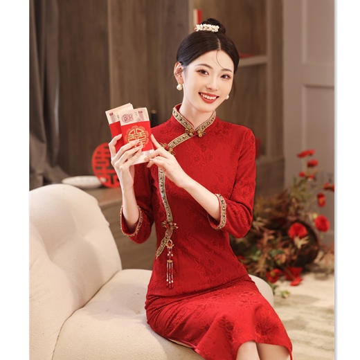 GX2025秋季新款女红色新中式改良旗袍敬酒服新娘婚礼小个子女连衣裙 商品图3