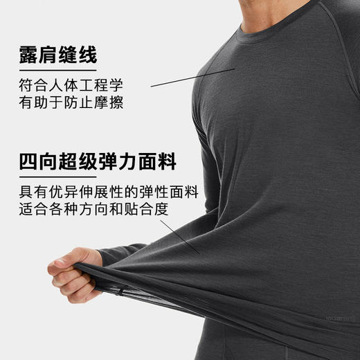 IGUANA可机洗新品男式美利奴羊毛长袖T恤速干户外徒步深麻灰色 商品图2