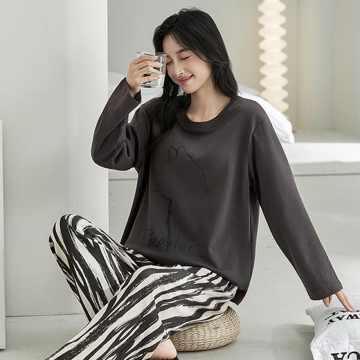 春秋季带胸垫睡衣女士长袖长裤免穿内衣文胸家居服套装居家可外穿 商品图2