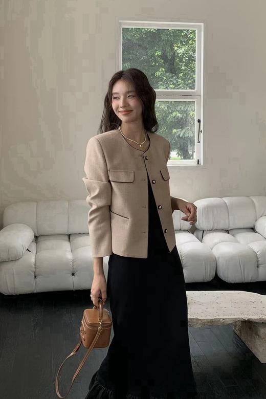 Le Malene 浅卡其色明线小香风圆领西装外套 18802 商品图4