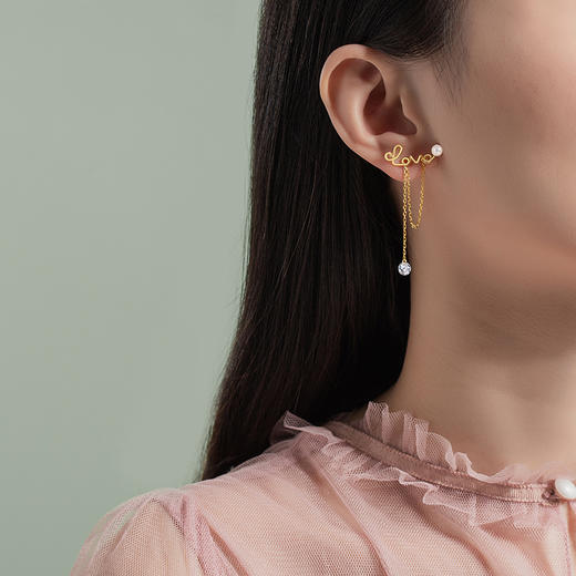 Winys925 银迷离简爱耳钉金色仿珍珠 & 合成立方氧化锆耳饰送女朋友/老婆/闺蜜生日节日礼物 商品图2