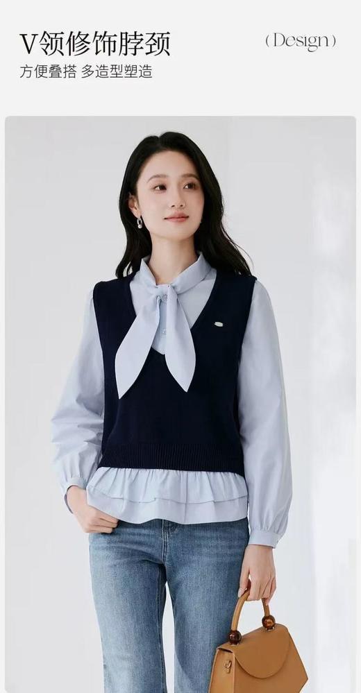 香y同款学院风藏青马甲+荷叶边衬衫两件套 商品图4
